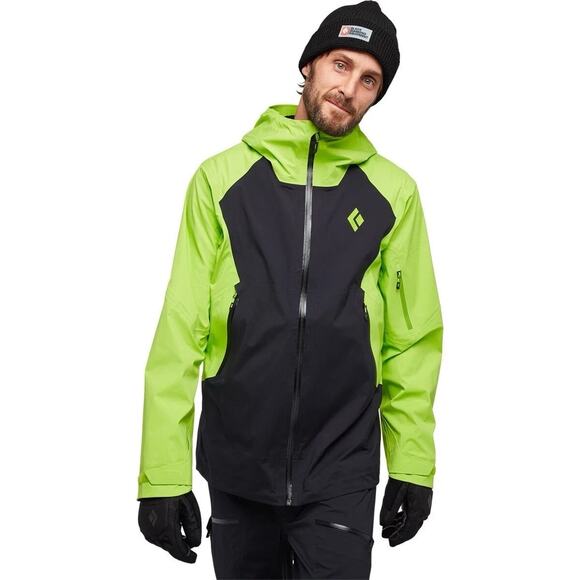 Black Diamond Recon Stretch LT Ski Shell Jacket Parka Black Lime Green Mens M - Picture 1 of 9